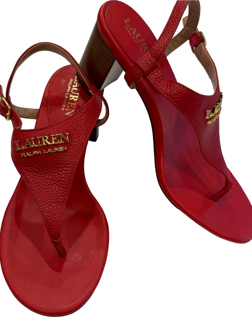 Lauren Ralph Lauren Women’s Westcott Block Heel Leather Sandals Red Sz 6 NEW